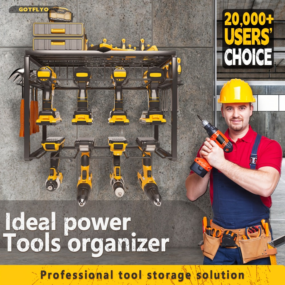 Wall Mounted Power Tool Organizer Rack – Heavy Duty Metal Drill Holder with 2/3/4 Layer Floating Shelf | Garage Tool Storage for Cordless Drills, Screwdrivers & Power Tools | No Electricity Needed