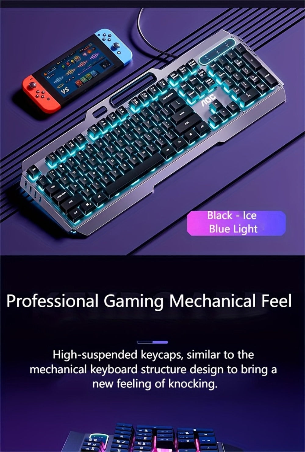 LED Backlit Wired Gaming Keyboard 104 Keys Full Size – Quiet Ergonomic Design, Adjustable Volume Knob, USB Powered, Compatible with Desktop and Laptop Computers, Office and Home Use
