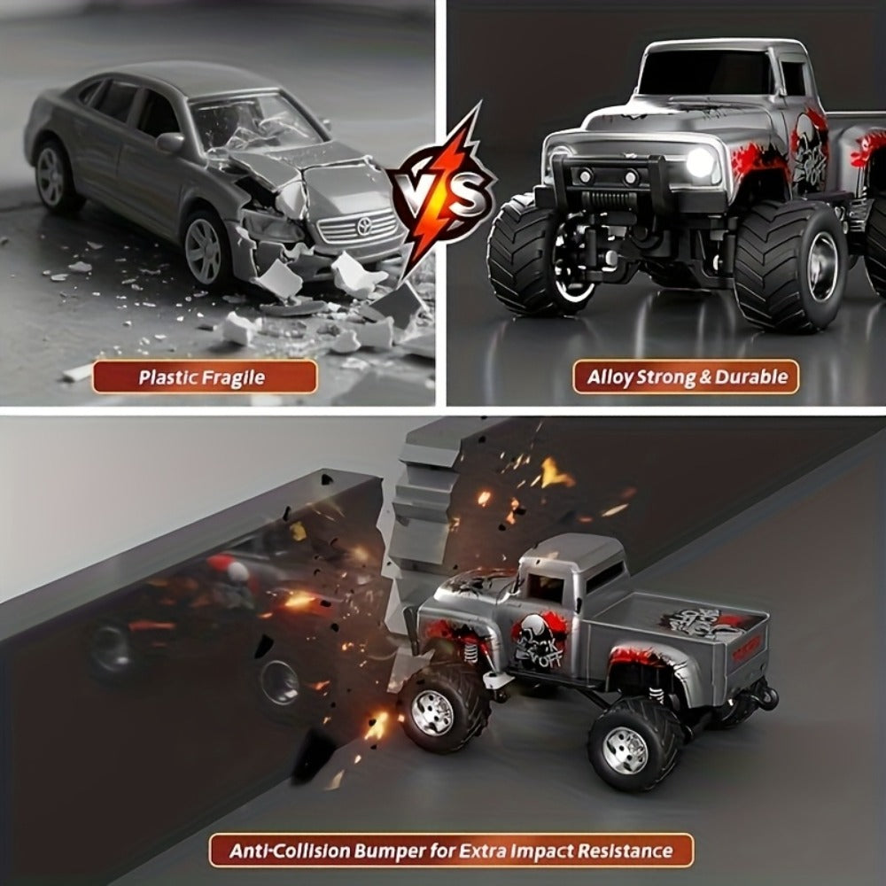 1:64 Scale Die-Cast RC Monster Truck 2.4GHz High-Speed Off-Road Vehicle with LED Headlights, Multiple Control Modes & Adjustable Speed – Toy Gift for Boys & Girls (5 Colors)
