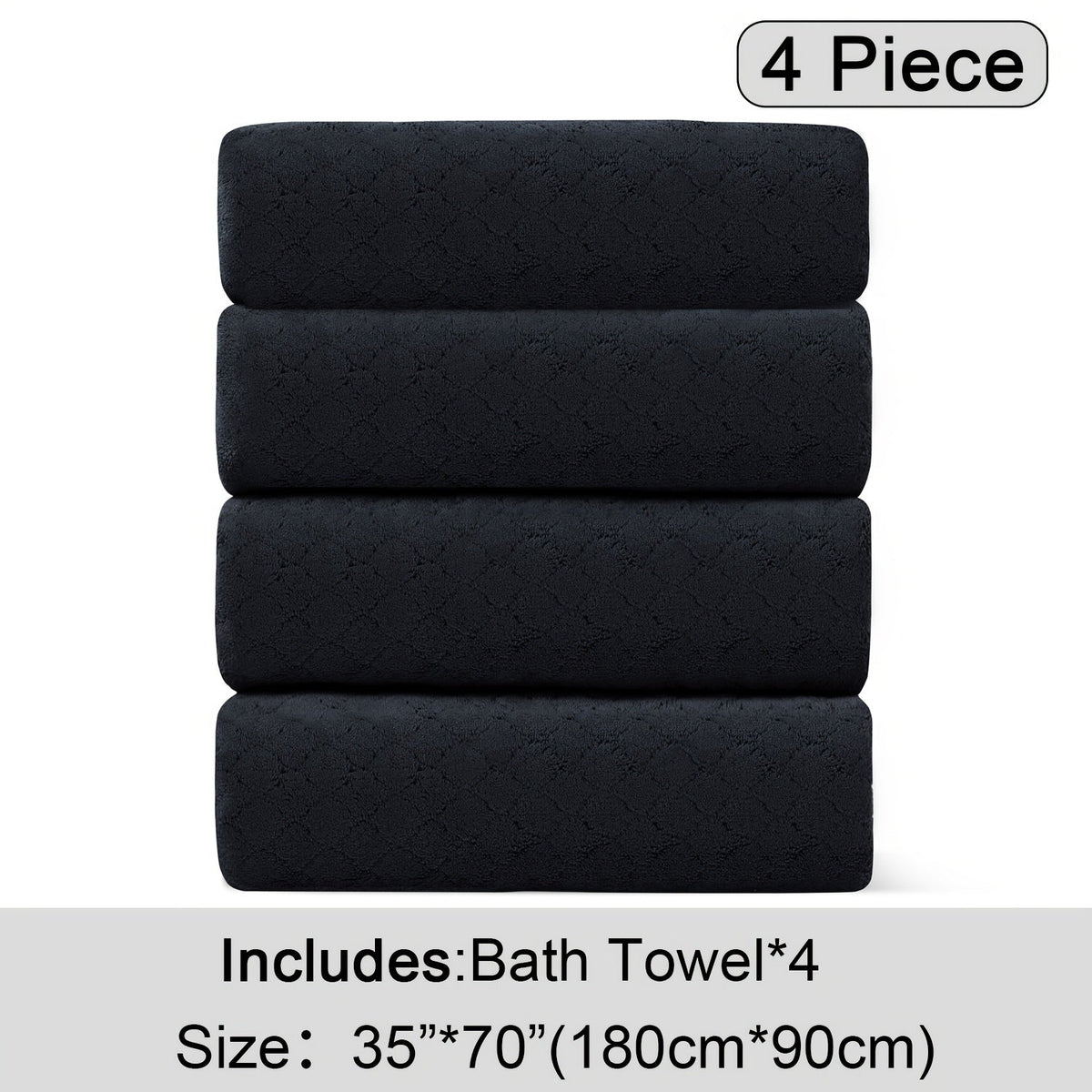 Oversized Bath Towel Set 4 Piece Diamond Pattern Microfiber - Ultra Soft Highly Absorbent Quick Dry | 10 Colors | Blue Green Black Gray Navy Orchid Brown Purple White Turquoise | Bathroom Hotel Gym Gift