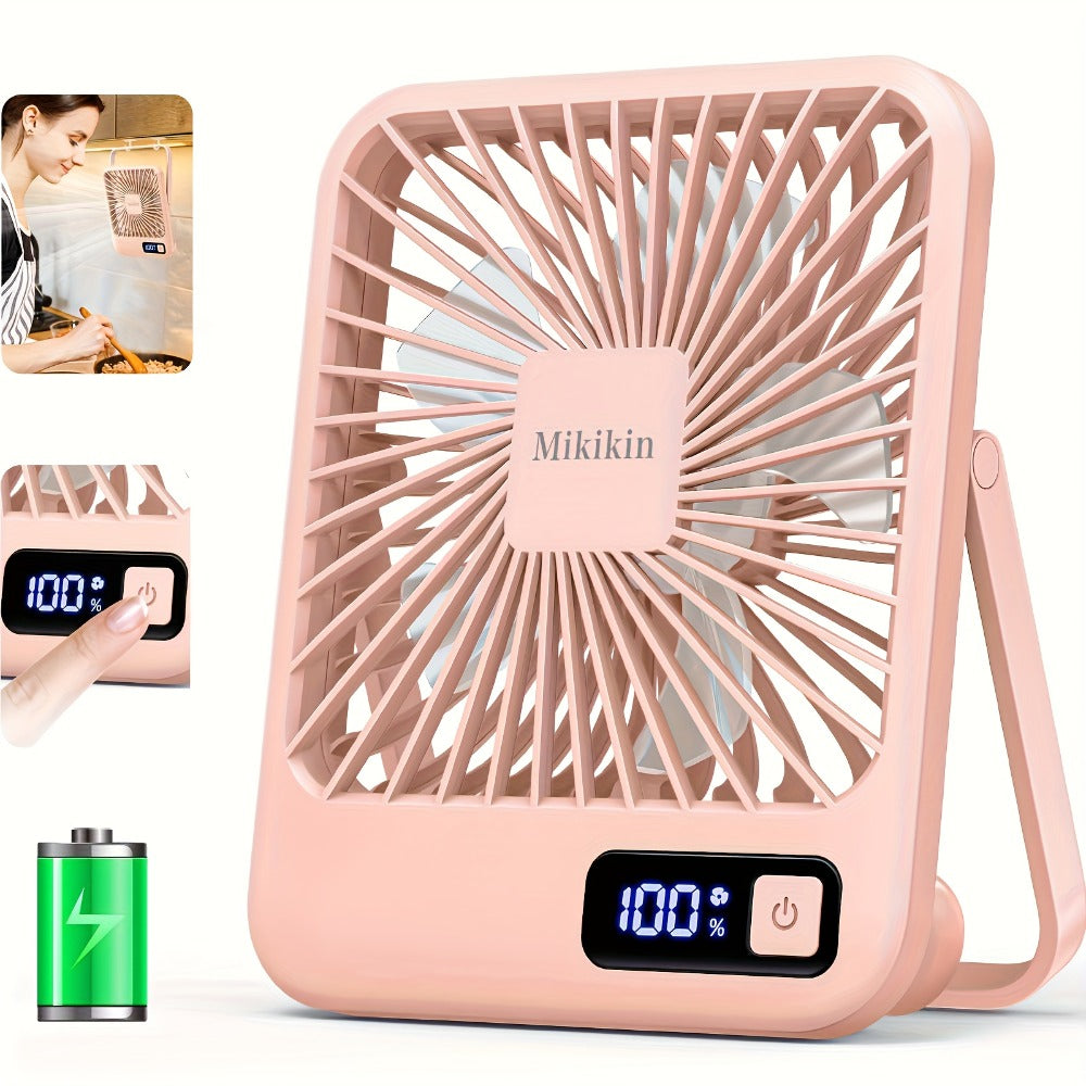 Mini Desktop Fan Square Design | Ultra-Quiet 5-Speed USB Rechargeable 1800mAh Portable Cooling Fan for Home, Office, Car & Travel – Compact Lightweight Personal Desk Fan, White & Pink