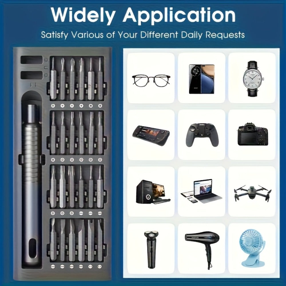 Precision Screwdriver Set 25PCS – Flat Head & Phillips Bits | Ergonomic Grip | All-in-One Kit for Electronics, Smartphones, Watches, Glasses & Jewelry Repair | Compact & Portable | Black