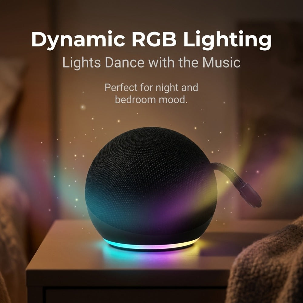 Spherical Bluetooth Speaker with RGB LED Light – Wireless Subwoofer, TWS Stereo Pairing, Portable Base, 360° Surround Sound, Globe Shape Wireless Speaker for Home, Desktop & Holiday Gifts