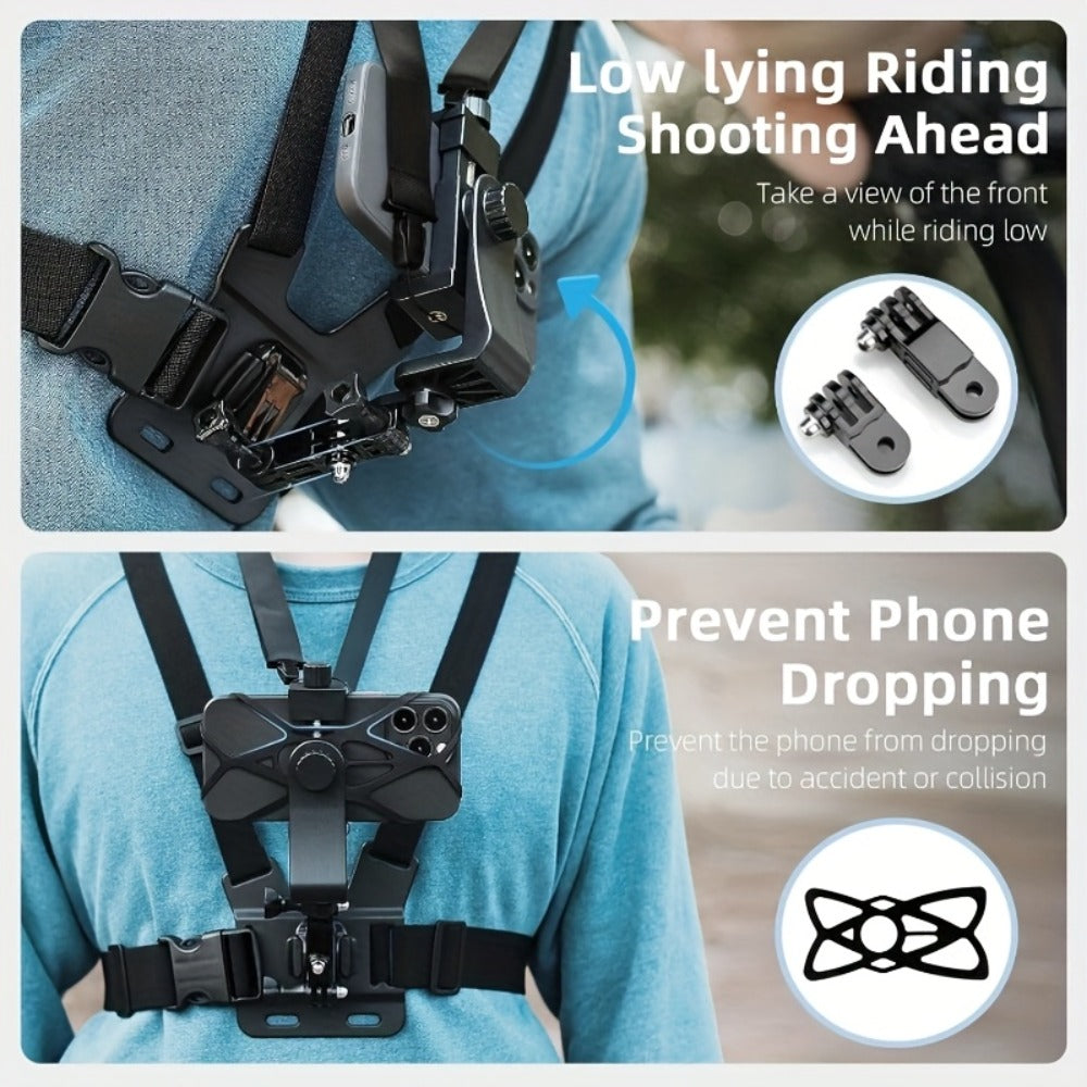 Chest Mount Harness for GoPro Hero 13 12 11 10 9 8 – Adjustable POV Chest Strap for Insta360 X4 X3 DJI Osmo Action 4 3 iPhone Samsung Phone – Hands-Free Camera Holder for Bike Kayak Fishing Hiking Vlog