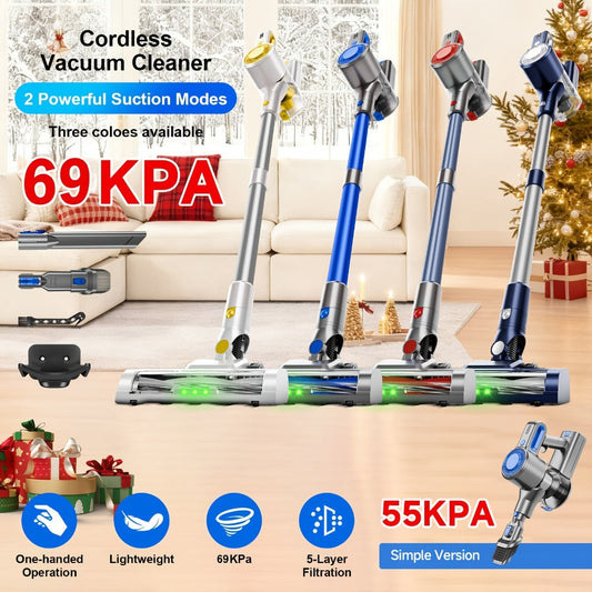 Vacuum Cleaner with Green LED Anti-Tangle Brush & Removable Battery, 55–69 kPa