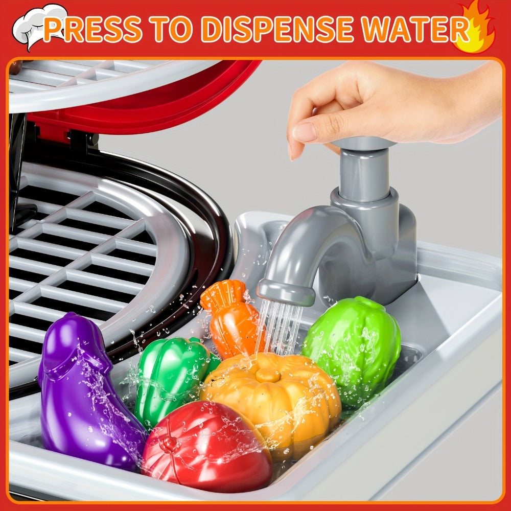 Kids BBQ Grill Playset with Two-Tier Design, Toy Food & Water Tap