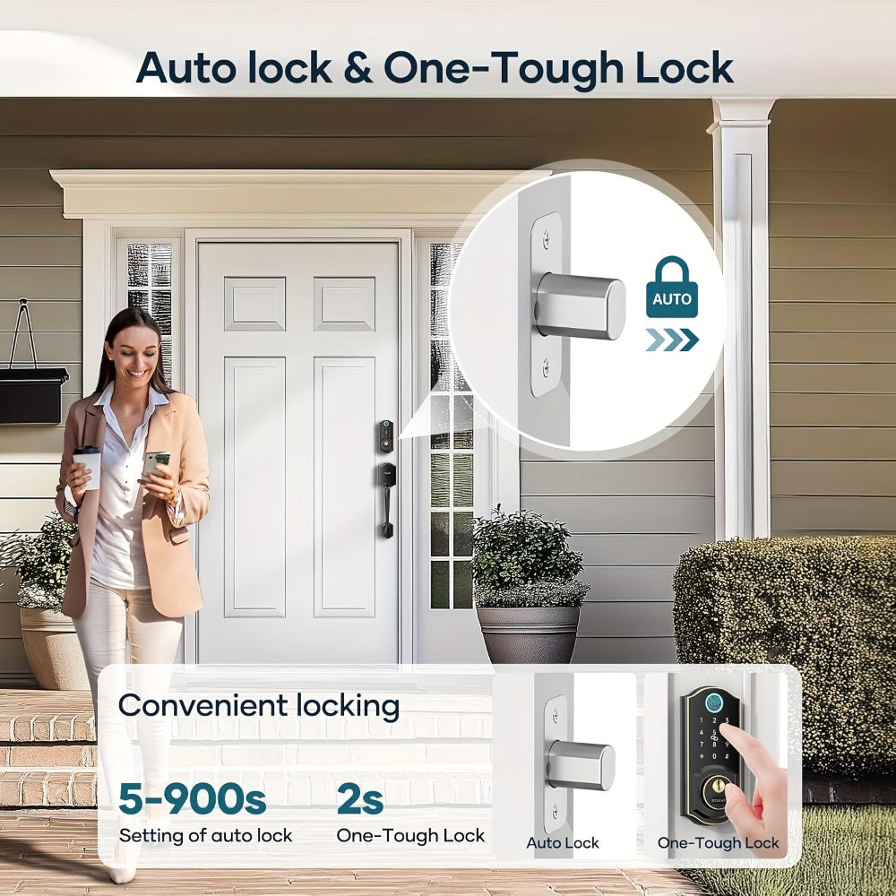SMONET Smart Deadbolt Lock Set with Handle - Fingerprint, Bluetooth App & Keypad, Auto-Lock, Keyless Entry for Home, Office, Airbnb & Hotel, Oil Rubbed Bronze, Black & Silver