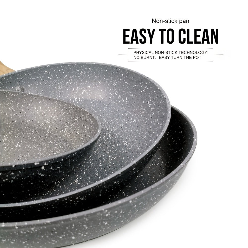 Non-Stick Frying Pan Set 3-Piece 7 9.5 11 Inch – Dishwasher Safe Skillet Set with Insulated Handle | Induction Compatible Home Kitchen Pans in Beige Grey & Black | Durable Even-Heating Cookware