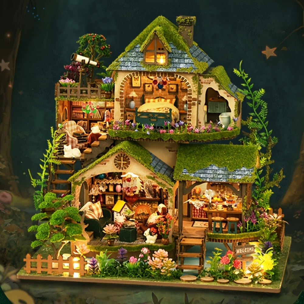 DIY Wooden Forest Hut Model Kit, No-Glue Miniature Cabin Puzzle