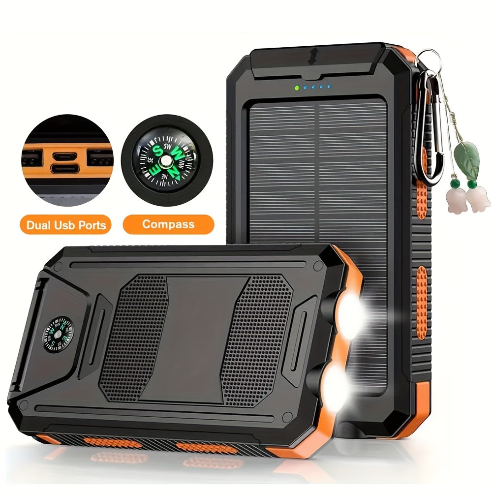 Solar Power Bank 50000mAh with Dual LED Flashlight SOS Mode & Compass – Portable Solar Charger Dual USB for Camping Hiking Travel Emergency Outdoor Survival for iPhone Samsung Android All Cell Phones