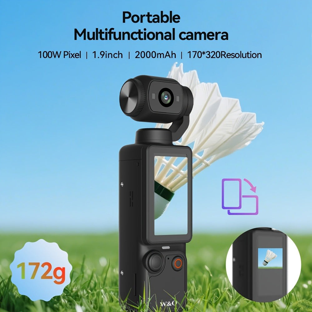4K Pocket Camera with 180° Rotating Lens, 100MP, 2000mAh Battery & 32GB Card – 1.9" Screen, USB-C Charging, Webcam Function, Mini Compact Cam for Outdoor Sports, Cycling & Vlogging
