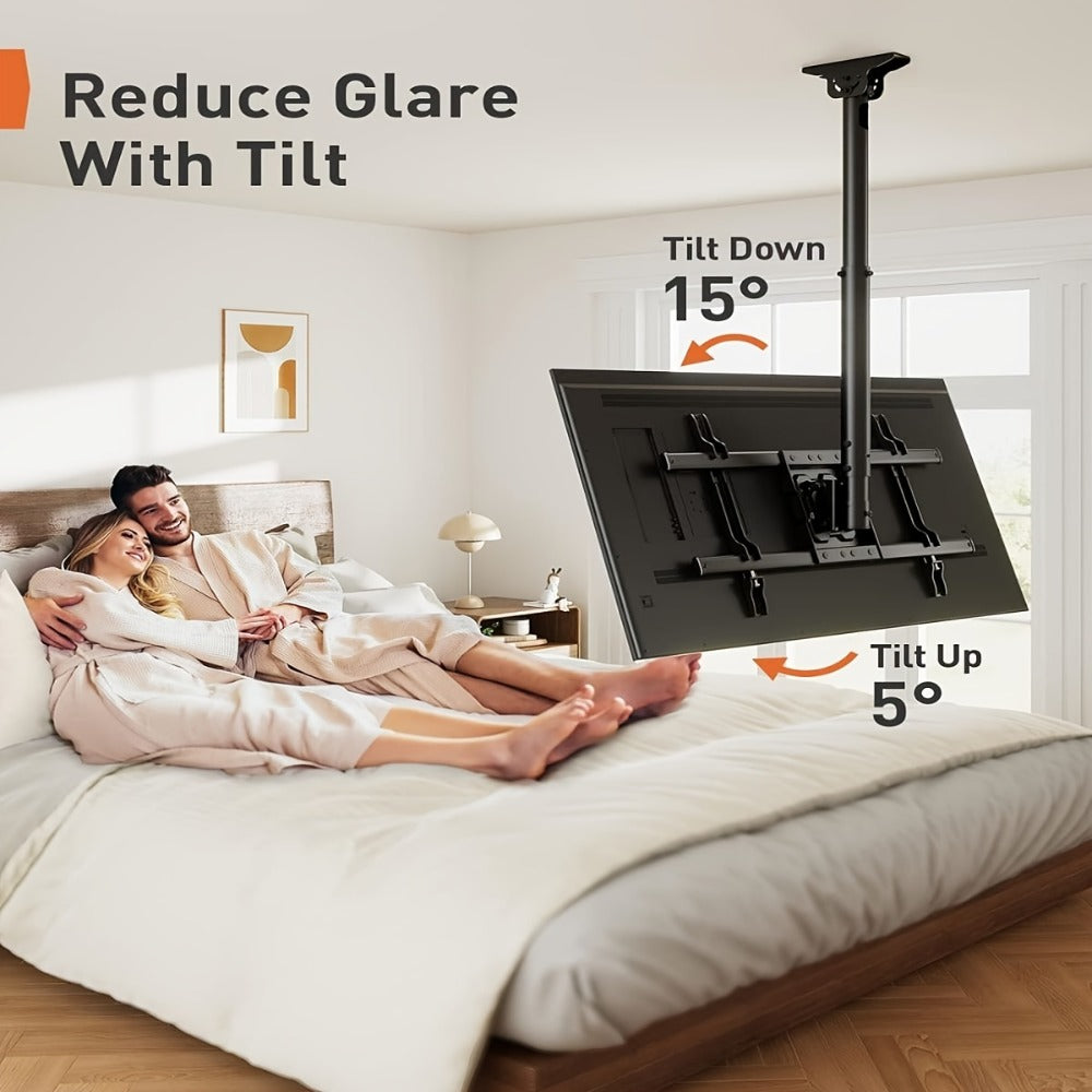 Ceiling TV Mount 37-75 Inch - 360° Swivel & Tilt Adjustable Bracket for Flat & Curved TVs up to 110 lbs, VESA 600x400mm, Stainless Steel, for Home Restaurant Gym