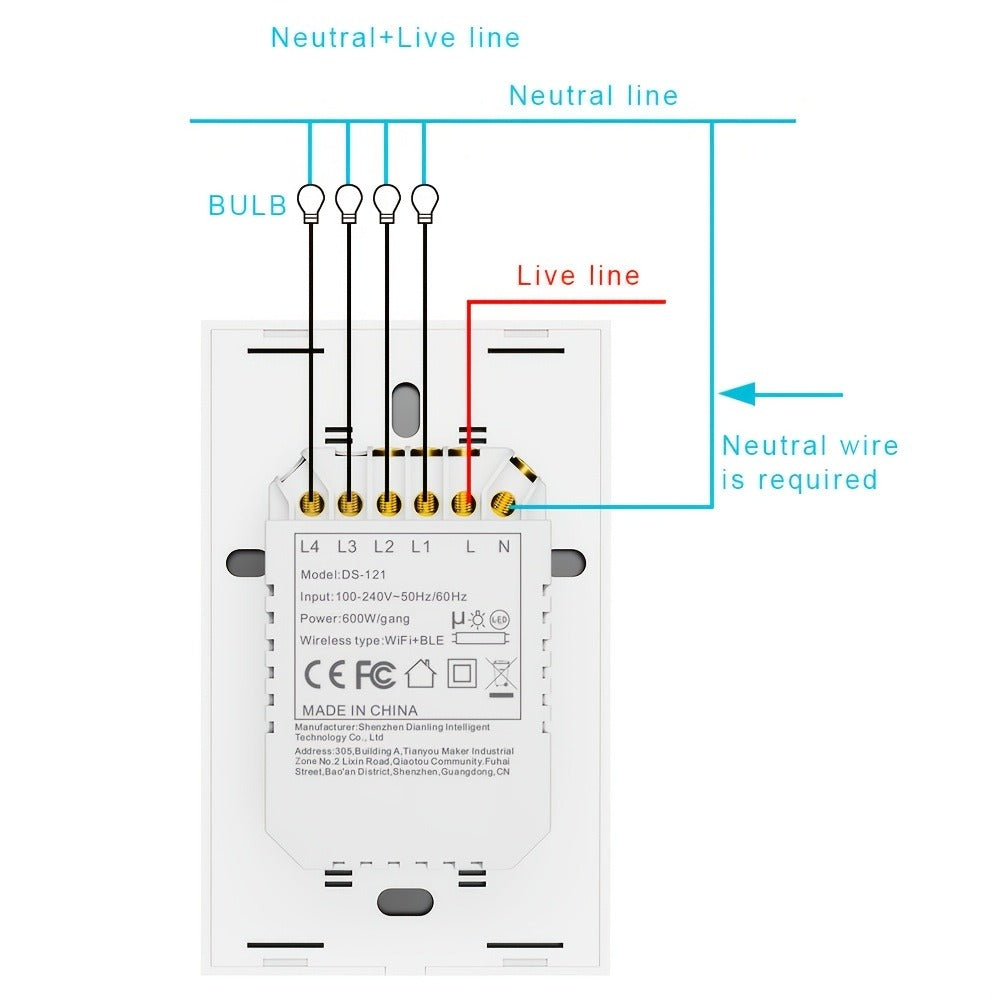 White Glass WiFi Bluetooth Touch Screen Smart Switch 1/2/3/4 Gang – Scratch-Resistant, Works with Alexa & Google Home, Tuya App, Smart Scenes, Timer, Share Function, 600W/Gang, Neutral Required