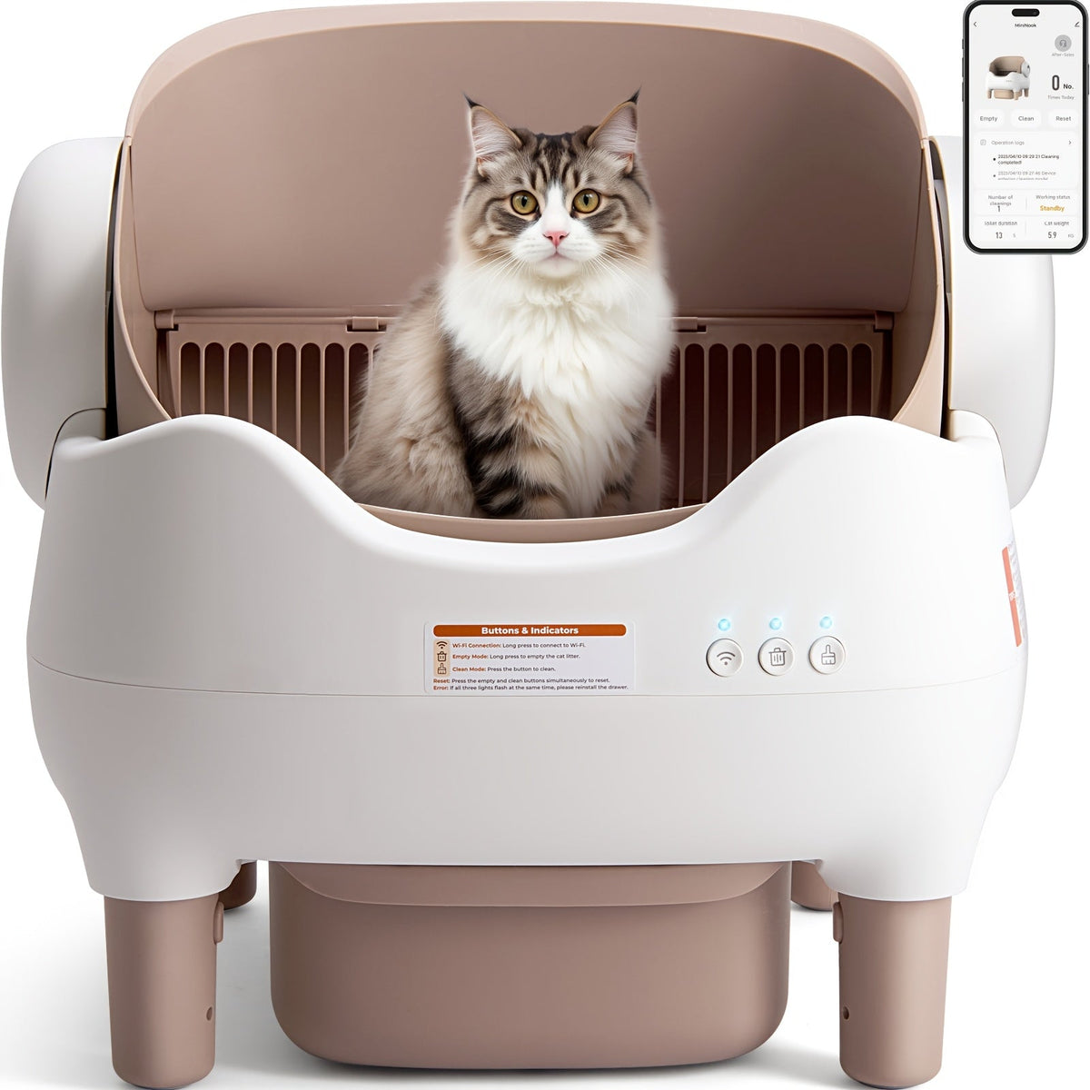 Smart Self-Cleaning Cat Litter Box – App Control, Open-Top Design, 10L Waste Bin, Ultra-Quiet <20dB, Infrared Safety Sensors, Kitten Mode for Multi-Cat Homes