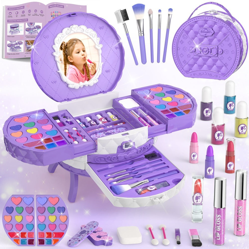 Girls Makeup Set with Dressing Table & Mirror - Princess Pretend Play Vanity Toy for Kids Ages 3-12, Birthday Christmas Halloween Gift for Girls