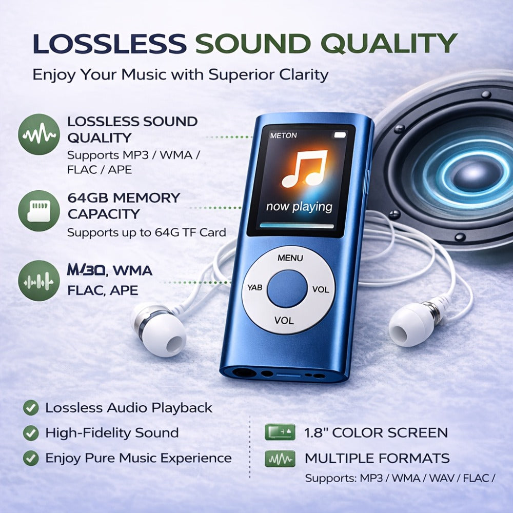 Portable MP3 Music Player with 1.8" LCD Display, Compact Digital Audio Player with FM Radio, Voice Recorder, Expandable Storage, Earphones Included, for Kids Adults Travel Gym Outdoor