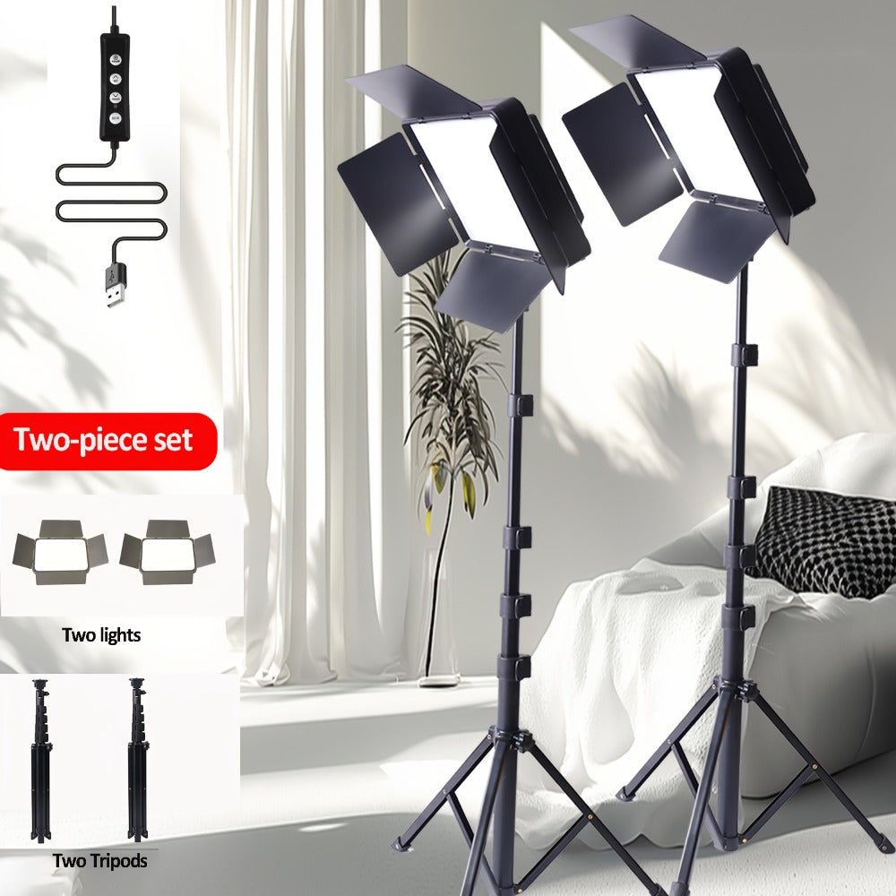 LED Fill Light Kit Studio Photography Lighting Set 10-Inch Square Dimmable 3 Color Modes with 51-Inch Adjustable Tripod 4pcs Baffles for Video Recording Live Streaming Selfie Conference Photo Studio