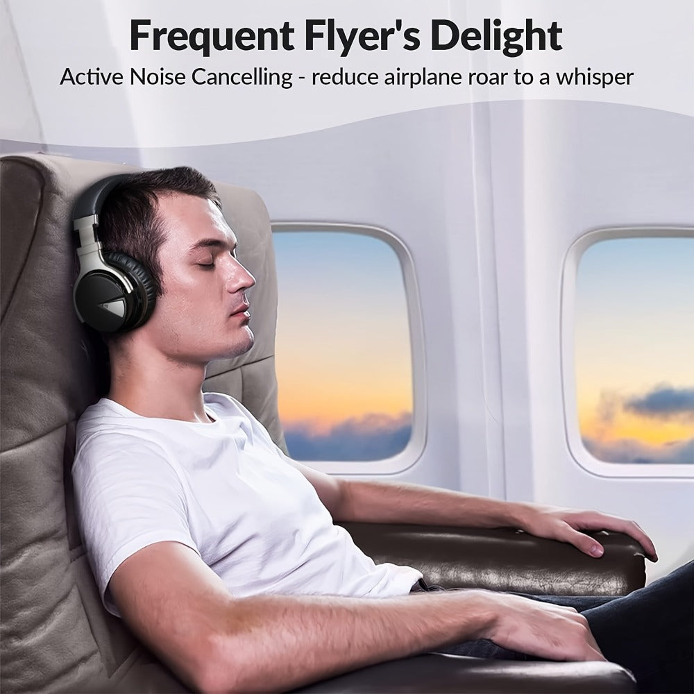 Active Noise Cancelling Over-Ear Headphones MIGHTY ROCK, Wireless Bluetooth 5.2 with 45mm Drivers Deep Bass, 30H Playtime Built-in Mic, Foldable Protein Earpads Headset for Travel Work Study Flight