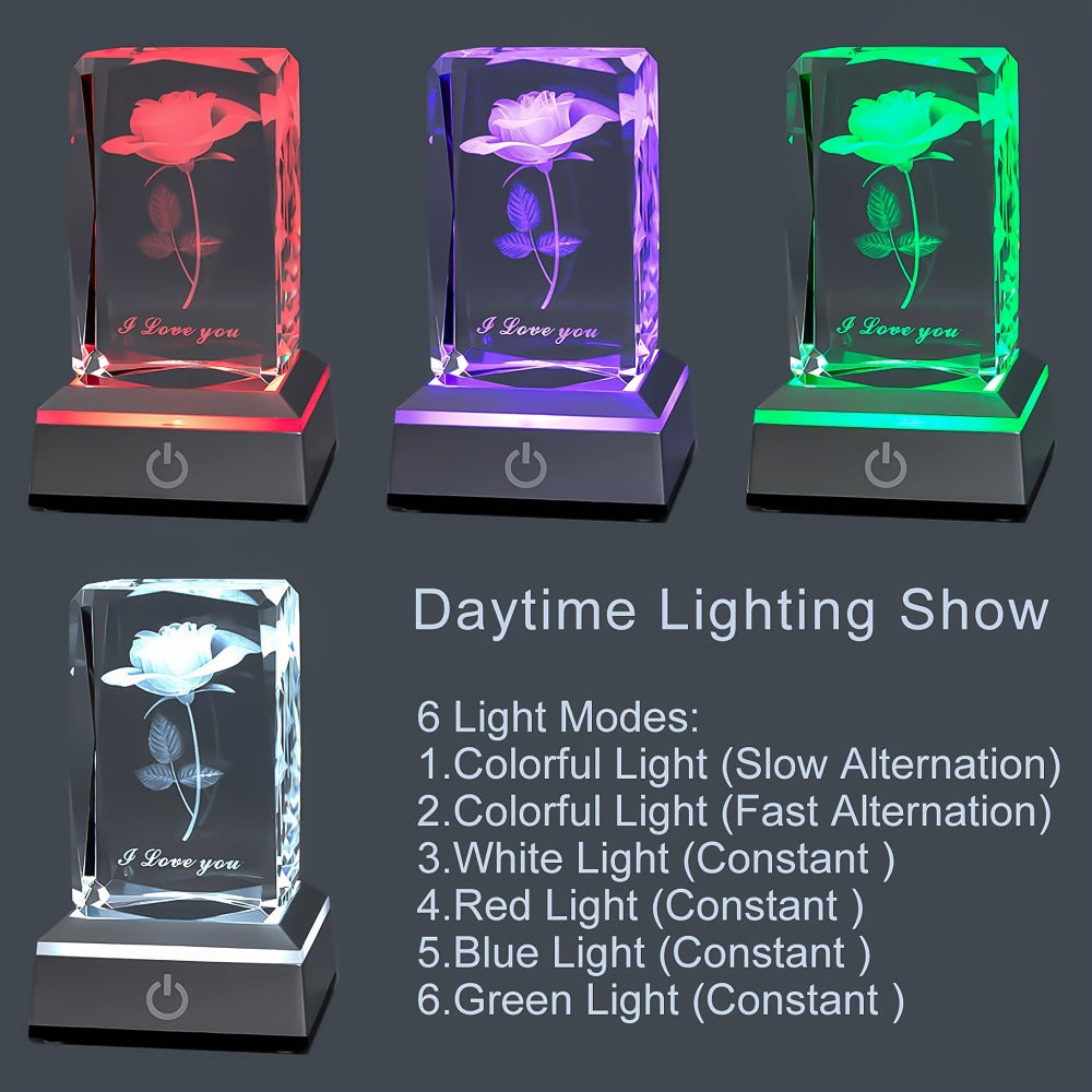 Rose Crystal LED Night Light – Colorful Floral LED Sign Lamp, Romantic Desk Light for Bedroom Vanity, Unique Gift for Girlfriend Wife Mom on Women's Day Anniversary Birthday (4 Styles)