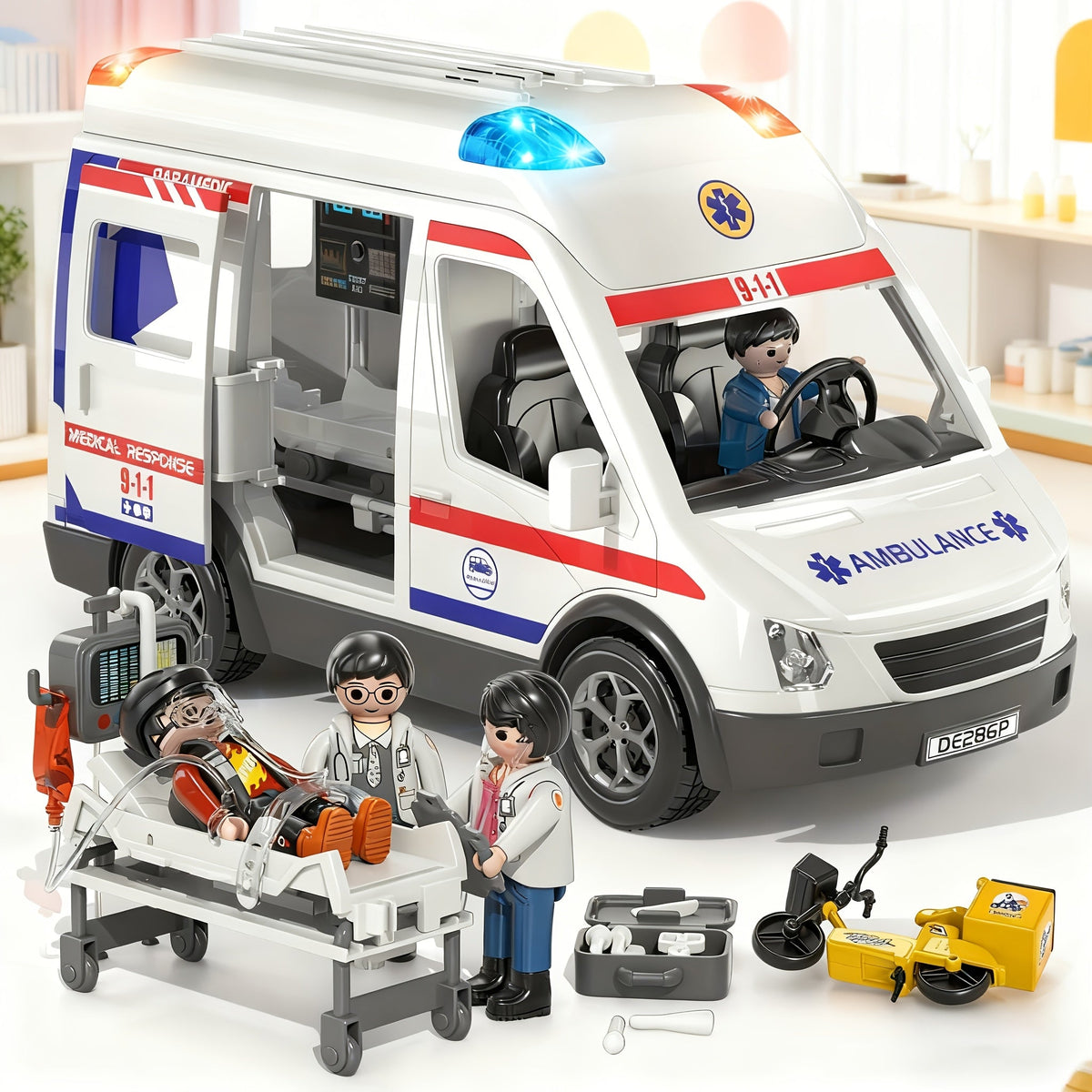 Ambulance Toy Playset for Kids Ages 3-8 – Realistic Friction-Powered Emergency Vehicle with Flashing Lights & Siren Sound, Durable Design, Birthday Holiday Gift for Boys & Girls