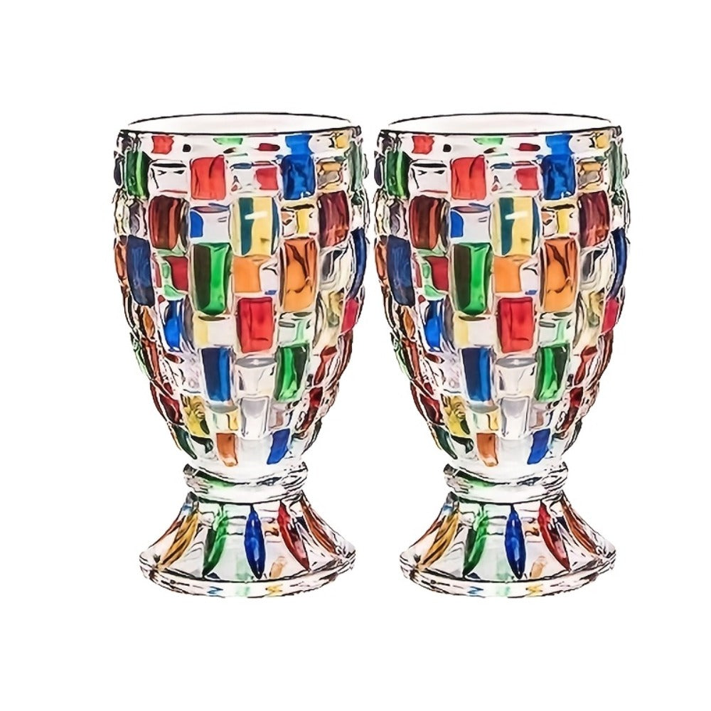 Colorful Geometric Rim Drinking Glasses Set – Shatterproof Wine Glasses for Champagne, Iced Tea & Cocktails – Dishwasher Safe – Perfect Gift for Christmas, Valentine's Day & Parties – 2pcs or 6pcs