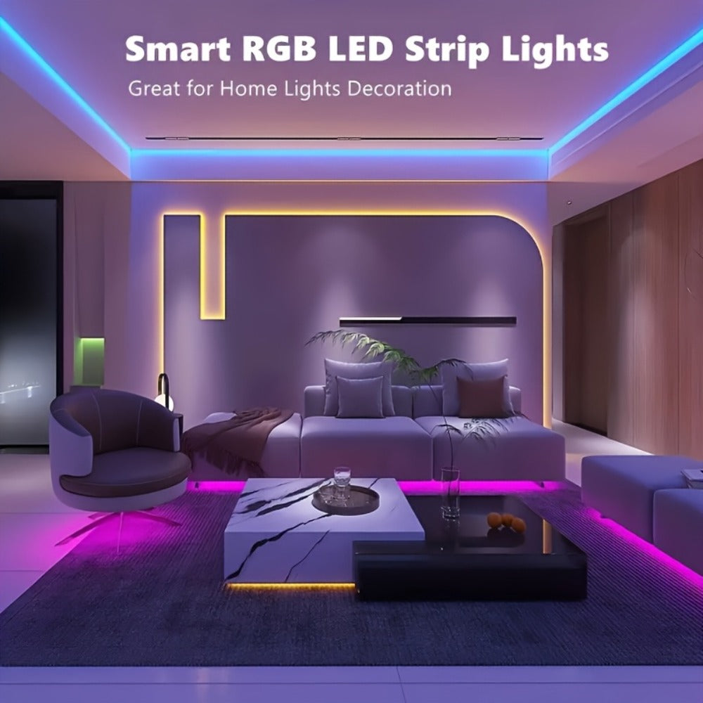RGB LED Strip Lights 32.8ft Bluetooth Music Sync - 5050 Color Changing Tape Light, 44-Key IR Remote, App Controlled, Cuttable for Bedroom, Gaming Room, Party, TV Backlight & Christmas Decoration