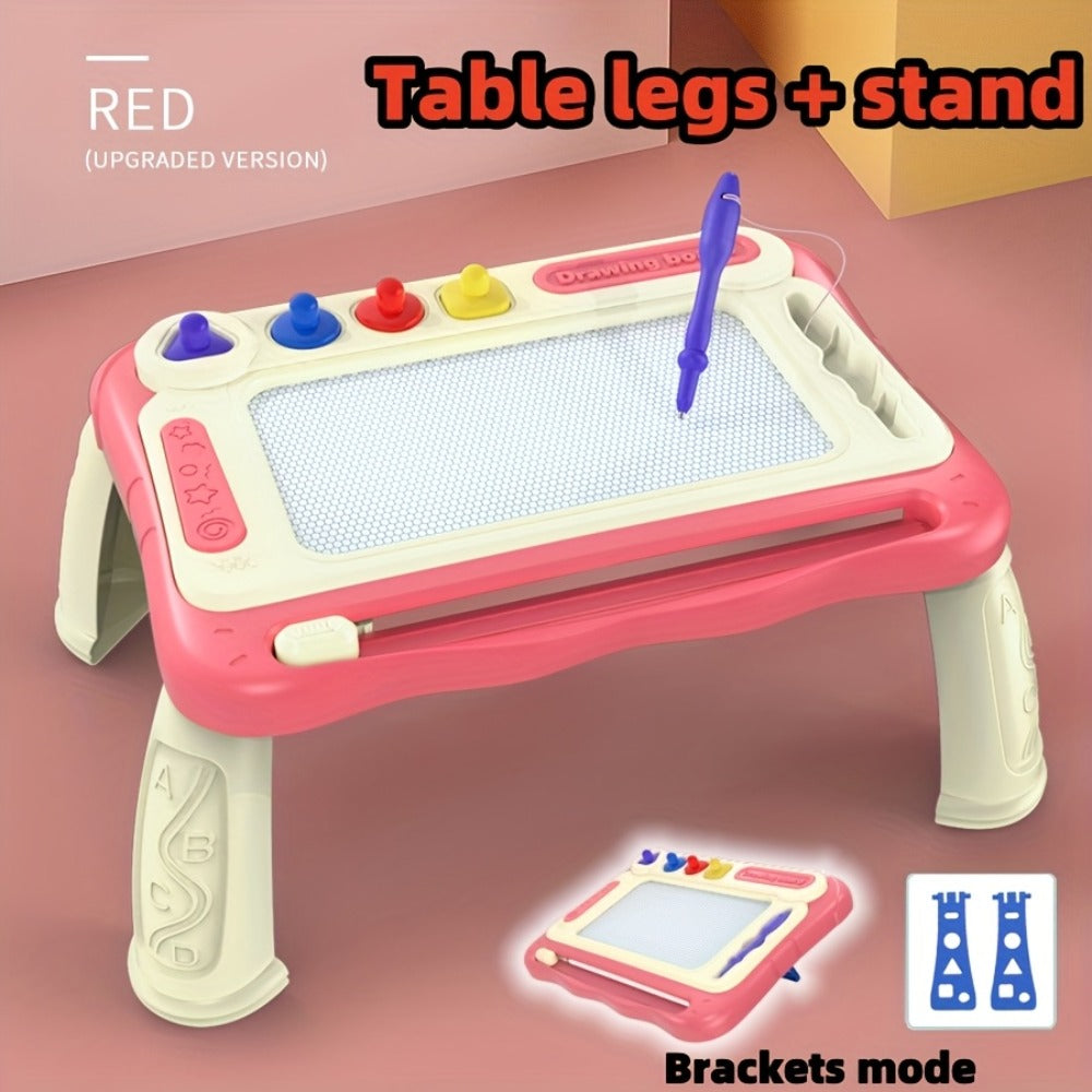 Kids Drawing Board Easel Upgraded with 4 Stamps & Paintbrush – Sturdy Legs Brackets Early Learning Art Toy for Toddlers Boys Girls Ages 3-8 Birthday Easter Christmas Gift Blue Pink Green