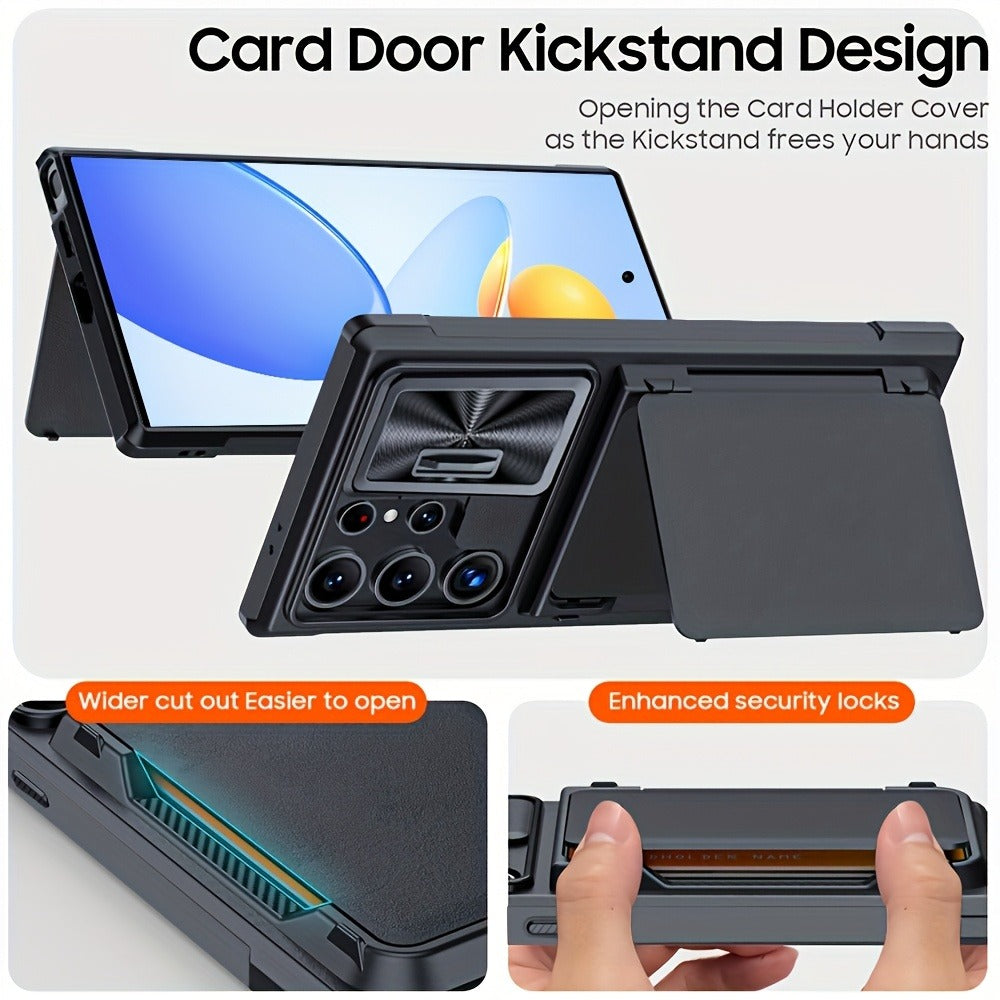 Galaxy S24 Ultra Wallet Case with 4-5 Card Holder Kickstand Sliding Lens Cover Rugged Drop Protection Shockproof Cover for Samsung Galaxy S24 Ultra 2024 S Pen Compatible – 3 Colors