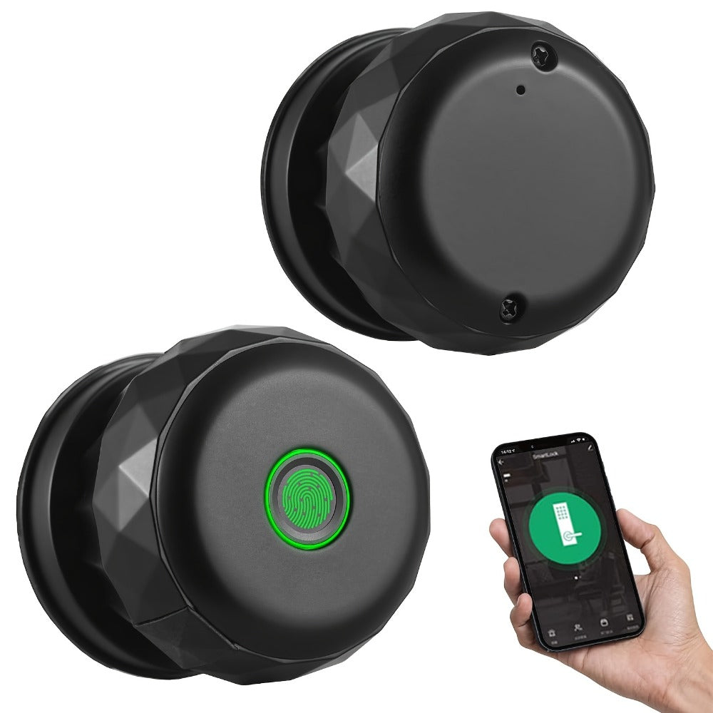 Fingerprint Handle Door Lock with IC Card & Key - 3-in-1 Biometric Keyless Entry, 100 Fingerprint Capacity, Integrated Handle Design for Bedroom, Home, Hotel & Office, Easy Install, Black