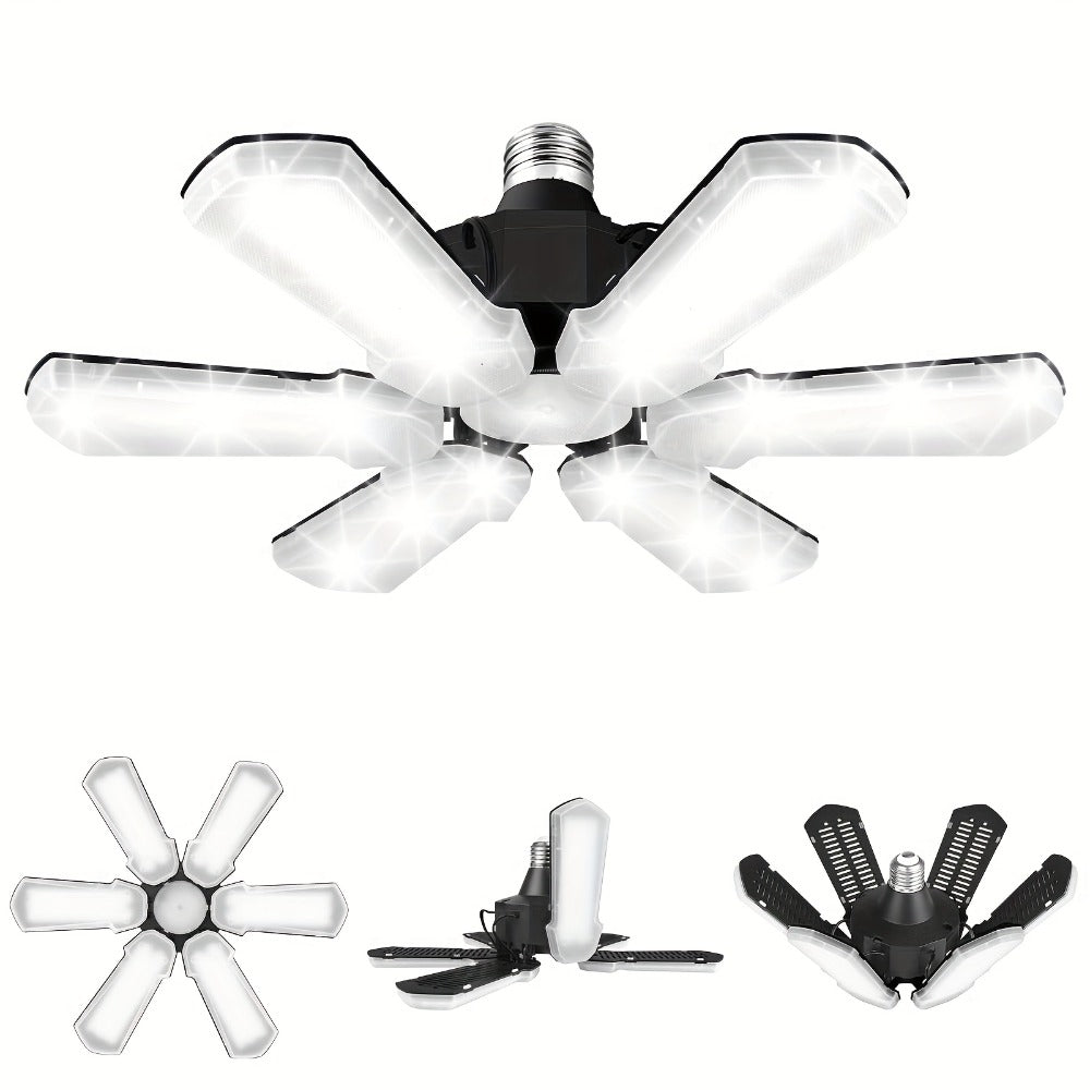 LED Garage Lights 25000LM Deformable – 250W Equivalent E26/E27 Screw-In Ceiling Shop Light with 6+1 / 8+1 Adjustable Panels for Garage, Basement, Attic & Warehouse (1, 2 or 4-Pack)