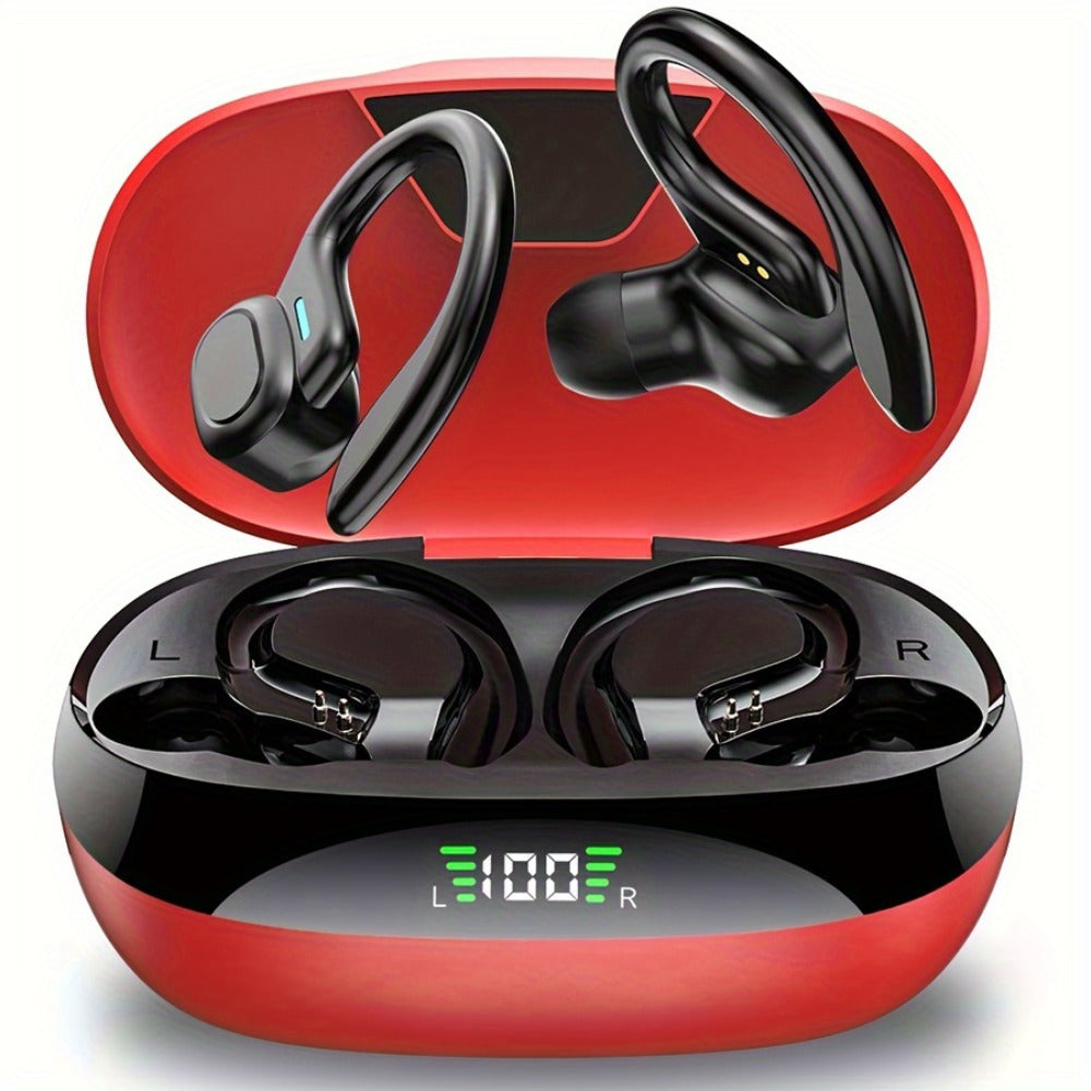 Colorful Sport Earhook TWS Earbuds Bluetooth 5.4 LED Digital Display Charging Case Touch Control Stereo In-Ear Wireless Sport Headset Black Red Blue