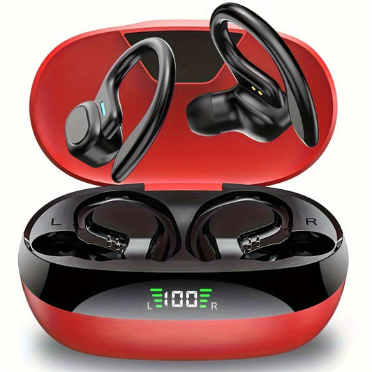 Colorful Sport Earhook TWS Earbuds Bluetooth 5.4 LED Digital Display Charging Case Touch Control Stereo In-Ear Wireless Sport Headset Black Red Blue