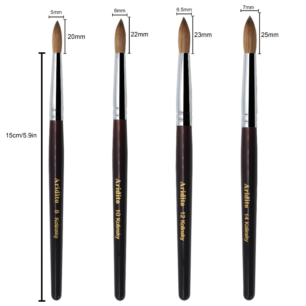 Kolinsky Acrylic Nail Brush Round Head Red Wine Wooden Handle – Professional Brush for Acrylic Extension Nail Art Sculpting & Manicure, Sizes #8 #10 #12 #14 #16 #18, Salon & Home Use