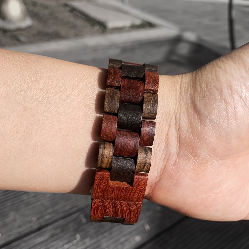 Wood Apple Watch Band Natural Walnut & Blackwood Replacement Strap – Lightweight Adjustable Buckle, Compatible with Apple Watch Series 3–10 SE Ultra 38 40 41 42 44 45 49mm – Dark Brown Black Mixed