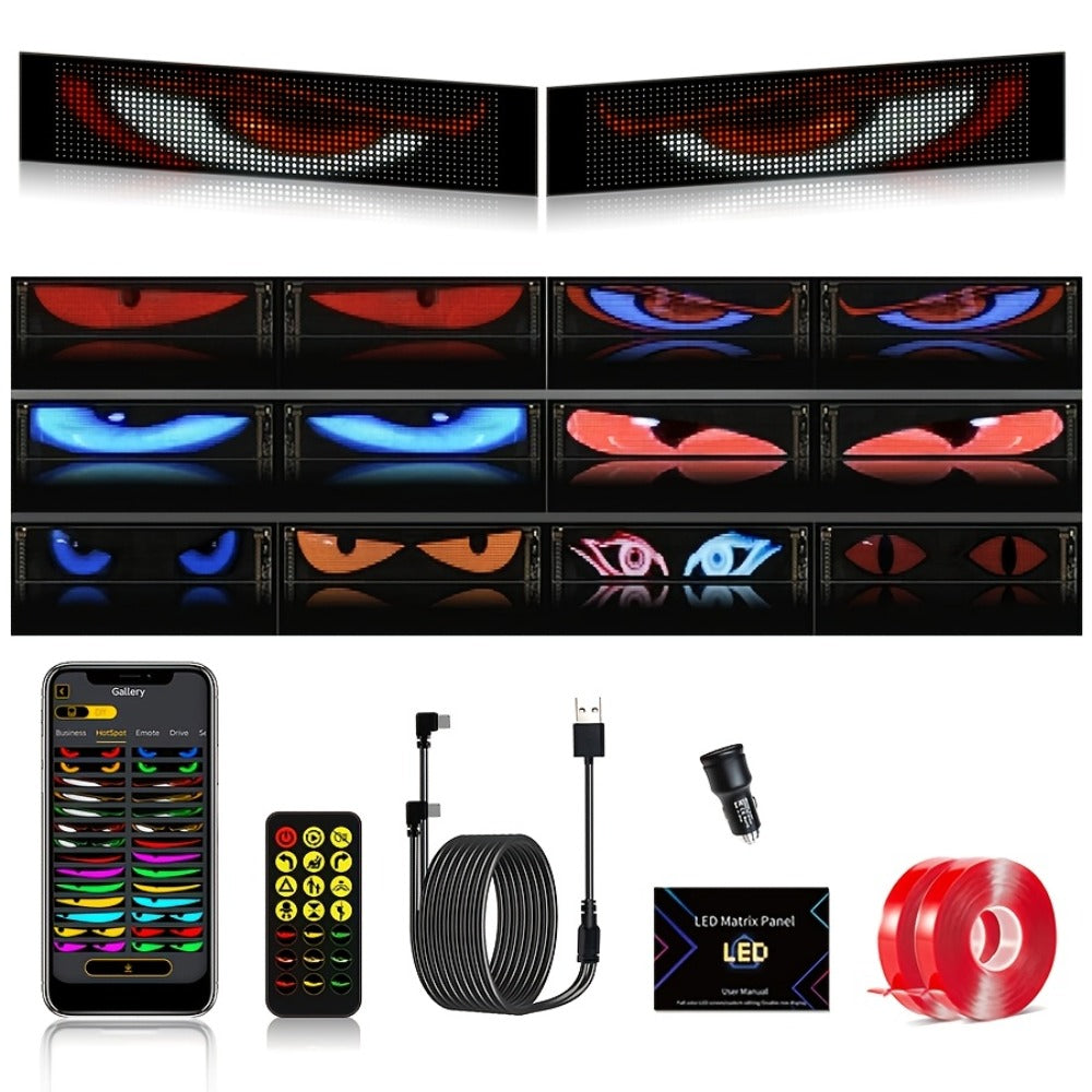 Devil Eye LED Headlight Panels 2 Pack Flexible RGB Matrix App & Remote Control - USB 5V Programmable Scrolling Text Animation Display for Car Windshield Headlight Modification Decoration 20x64