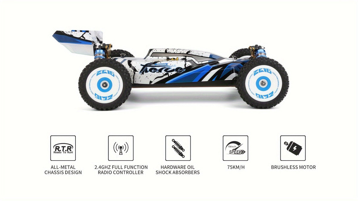 Wltoys 124017 Brushless 4WD RC Car, 75 KM/H Off-Road Drift Racer with 2 Batteries