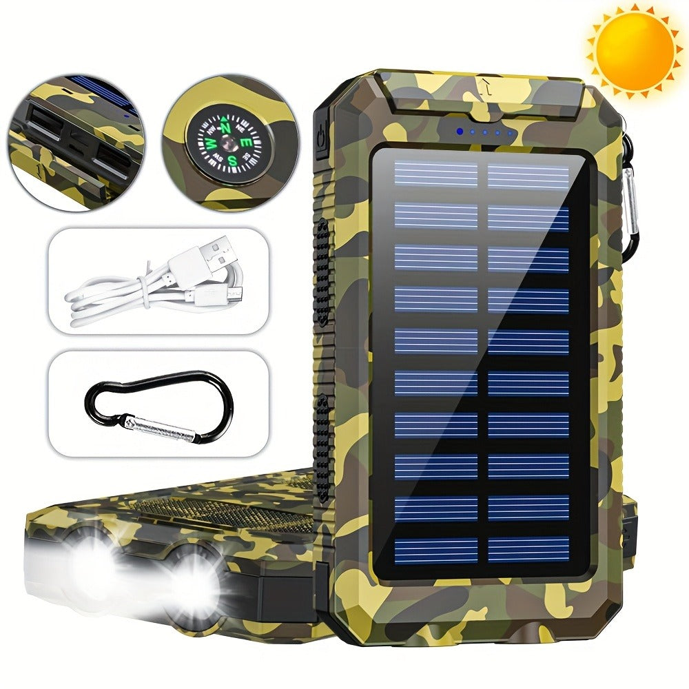 Solar Power Bank 40000mAh with Built-in 4 Cables & 15W Wireless Charging – 6 Outputs 3 Inputs Dual LED Flashlight Portable Charger for iPhone Android Tablets Camping Travel Emergency