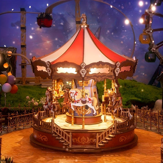 Rolife Carousel Music Box Kit, DIY 3D Wooden Model