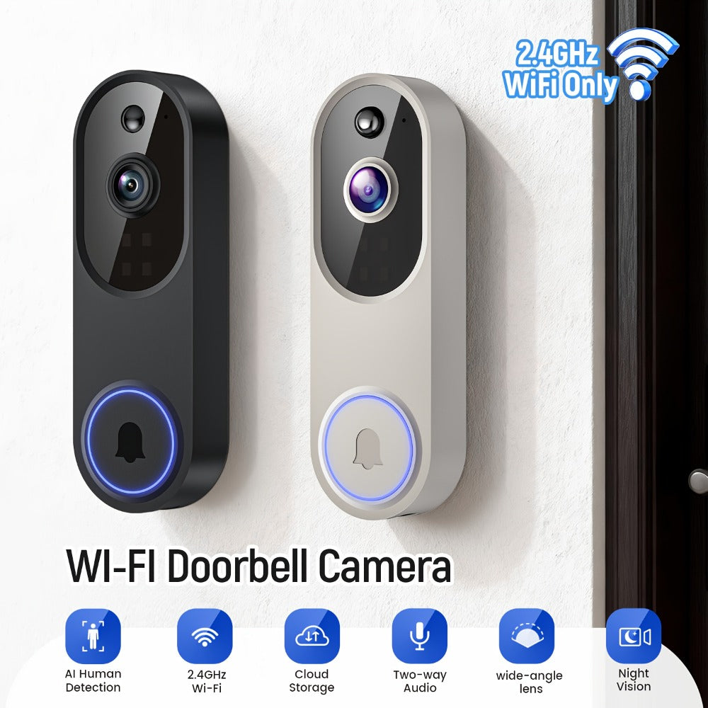166° Ultra Wide Angle Smart Doorbell Camera 2K HD Wireless WiFi – AI Human Detection, Two-Way Audio, Night Vision, Cloud Storage, Rechargeable Battery, 2.4GHz, Black Linen Purple