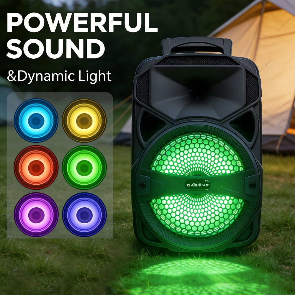 1000W Karaoke Machine with Wireless Bluetooth Party Speaker, 8-Inch Subwoofer, Loud Sound System, FM Radio, EQ Mode, Strobe Lights, Wired Microphone & Remote Control for Adults and Kids