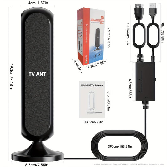 Indoor TV Antenna with 360° Reception, Amplified Signal and 16 ft Coaxial Cable