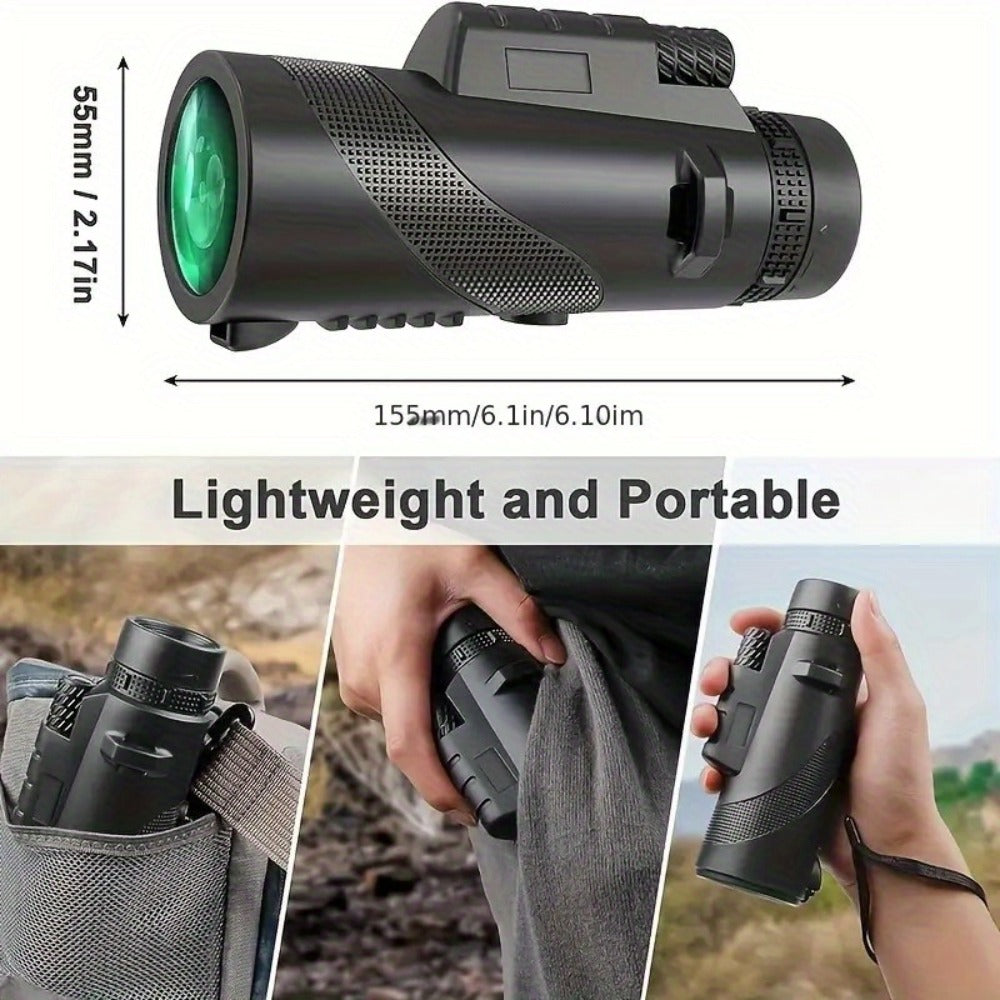 10x42 Monocular Telescope for Adults with Smartphone Adapter & Tripod | HD FMC Lens, Waterproof, Portable Handheld for Bird Watching, Hiking, Hunting, Camping, Concerts, Sports Events & Travel