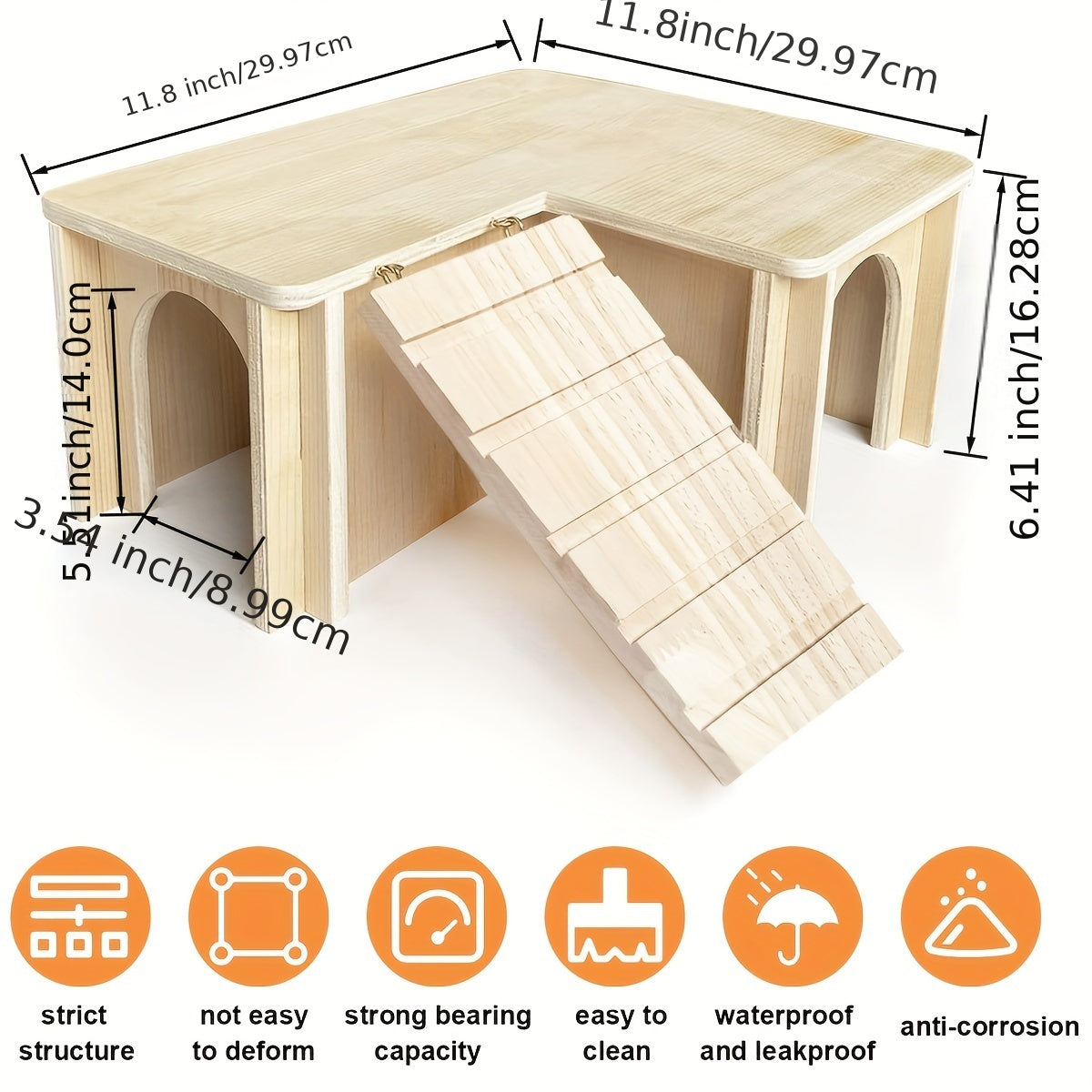 Guinea Pig Hideout House – Wooden Castle with Multiple Chambers & Ladder, Small Animal Habitat Accessory for Hamster, Chinchilla, Dwarf Rabbit, Hedgehog