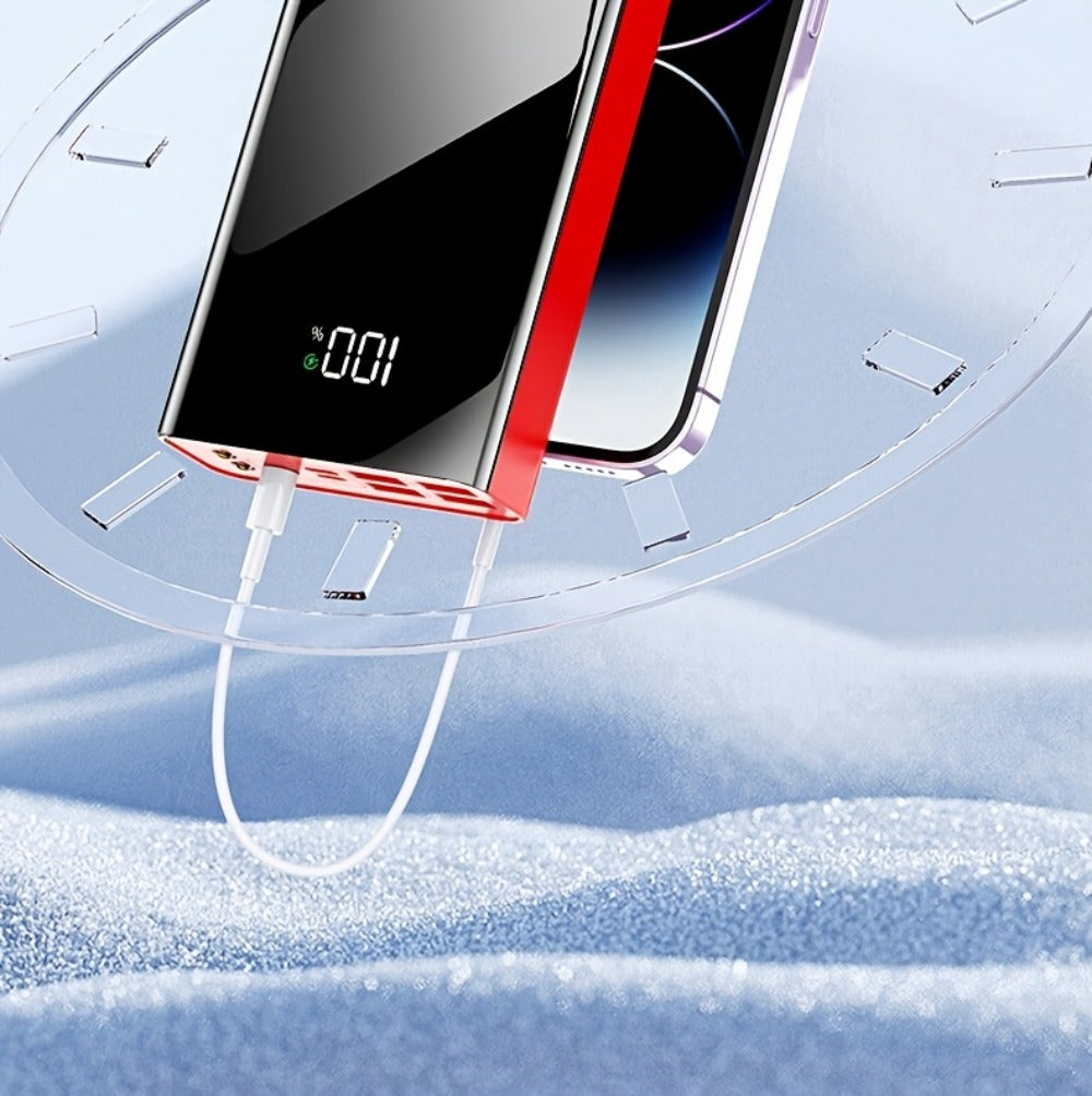 50000mAh High Capacity Power Bank Portable Charger LED Display USB-C Micro USB Fast Charging Multi-Port Emergency Backup Battery for iPhone Android Camping Outdoor Travel Black Red