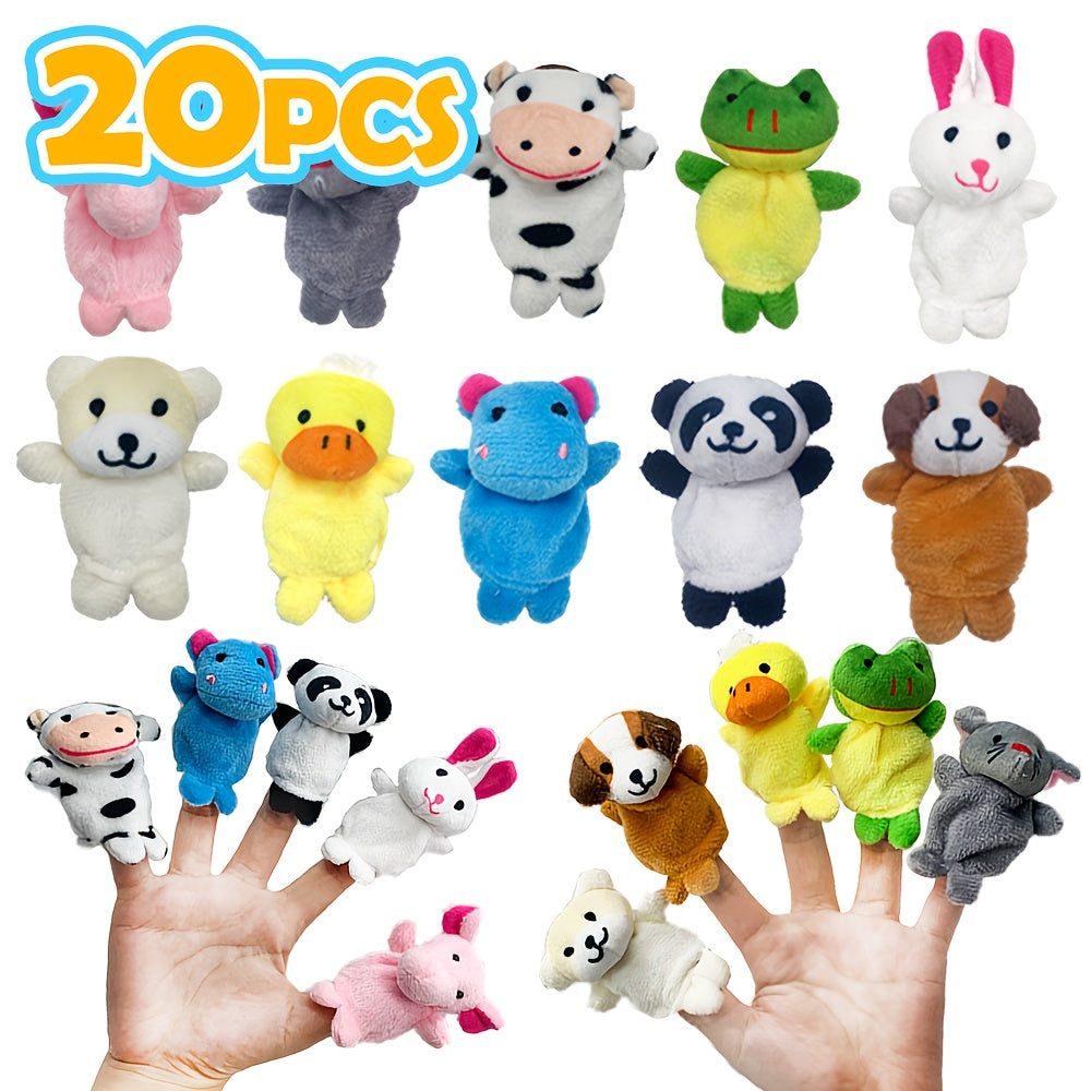 Soft Plush Animal Finger Puppets 20pcs Set with Expressive Eyes Fluffy Ears & Posable Arms, Multi-Color Mini Plush Figures for Kids Puppet Shows Birthday Party Favors Goodie Bags Gift