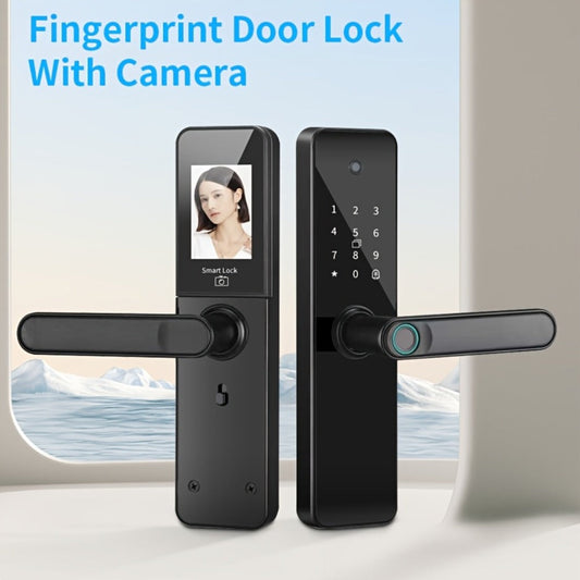 Fingerprint Smart Door Lock, 4-in-1 and 7-in-1 Models with Optional Camera, Black
