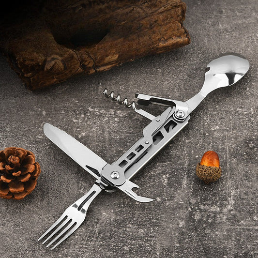 Travel Cutlery Set with Detachable Utensils and Bottle Opener, Stainless Steel