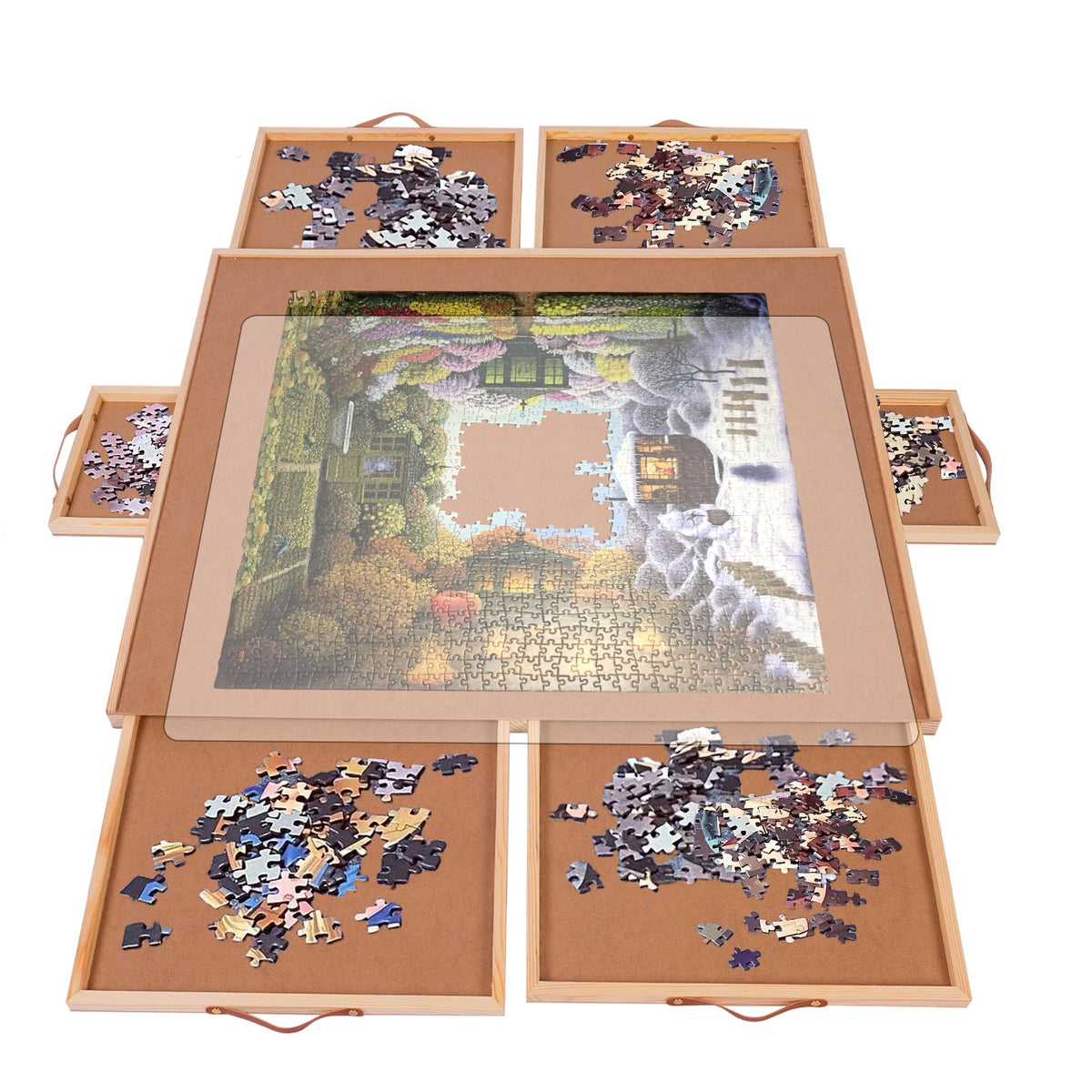 Rotating Jigsaw Puzzle Table, 35 x 27 Inches with Drawers and Dust Cover