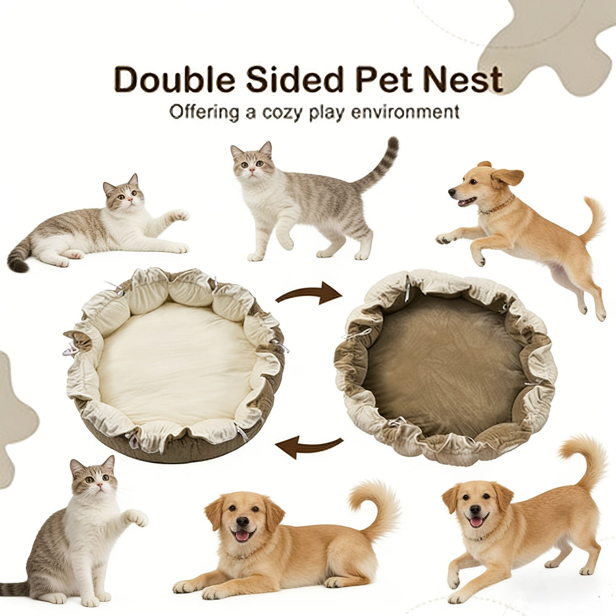 5-in-1 Pet Play Mat & Bed with 6 Toys - Thick Plush Convertible Ball Pit Tummy Time Mat Floor Cushion for Cats Dogs, Foldable Pet Activity Gym Pad, Multiple Colors Available