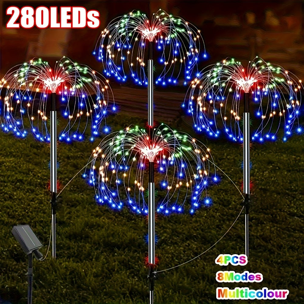 Solar Garden Lights Outdoor Waterproof IP65 – Fireworks Fairy Lights 8 Modes Multi-Color Solar Powered Landscape Decoration for Garden Balcony Pathway Lawn Christmas Holiday 240 320 LED 4 Pack